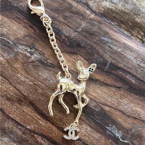 CHANEL Gold Fawn Charm Keychain